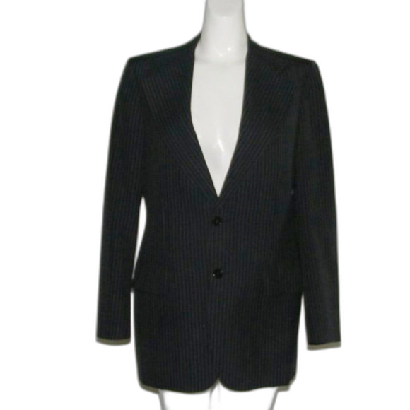 Vintage LANVIN Blazer, S, Navy Blue/Tan Pinstripes, 2 buttons - Picture 9 of 15